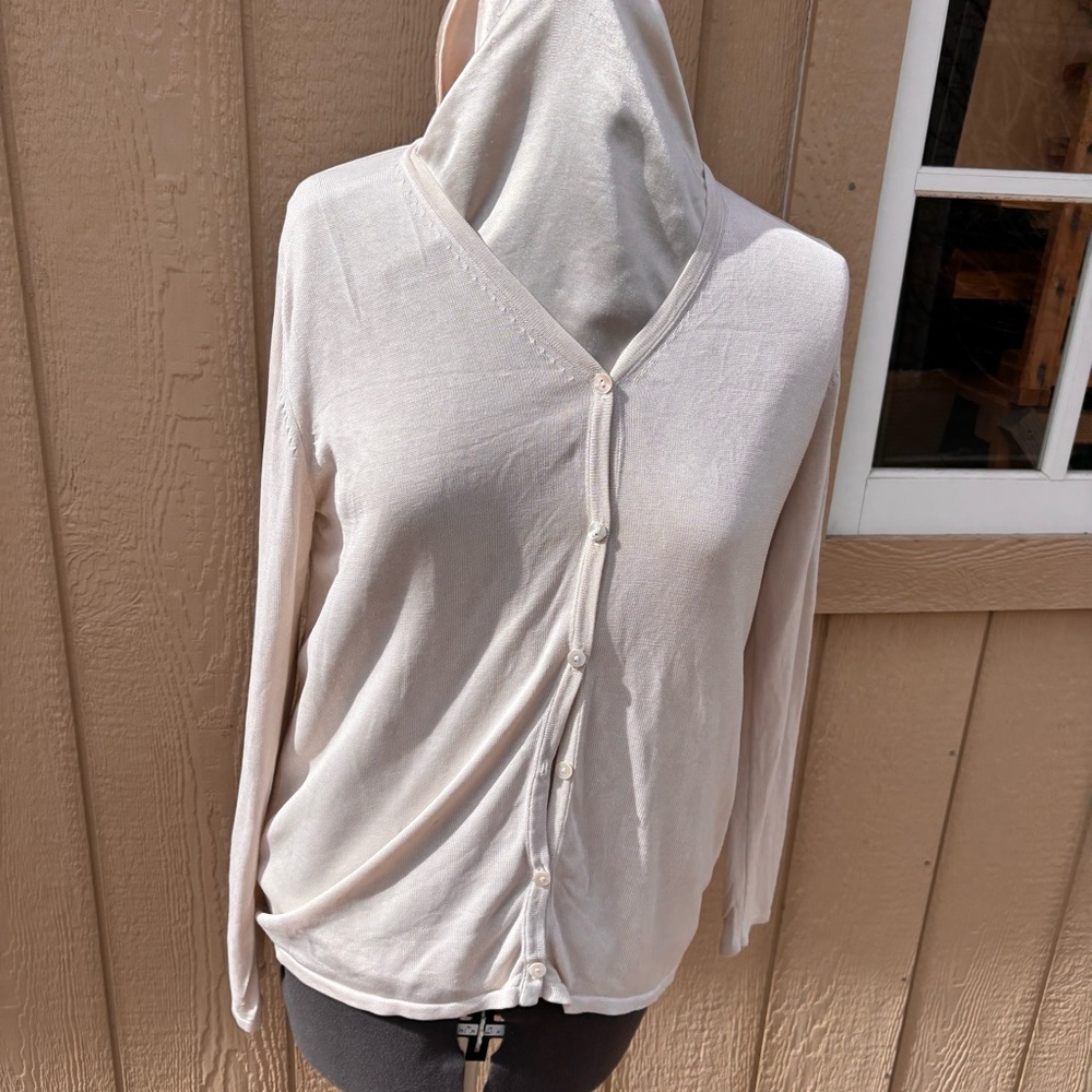 August Silk 100% Silk Size L Beige Cardigan Sweater Women